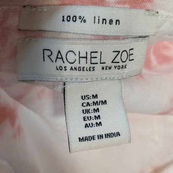 Rachel Zoe long line tunic 100% linen tie dye white pink button blouse top M - Picture 4 of 8